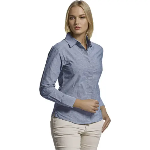 Navy Main Oxford Blouse Long Sleeve Ladies